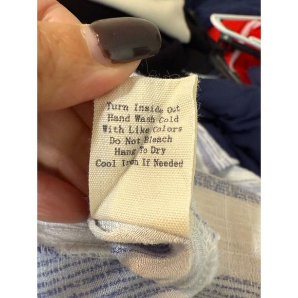 Beachy Striped Button-up Back‎ Rayon Rolled Sleeve Coverup Boutique Top Size XL - Picture 8 of 8